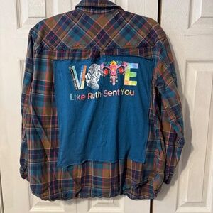 Ruth bader Ginsberg Back Piece Upcycled Graphic T-Shirt & Flannel - Women's XL